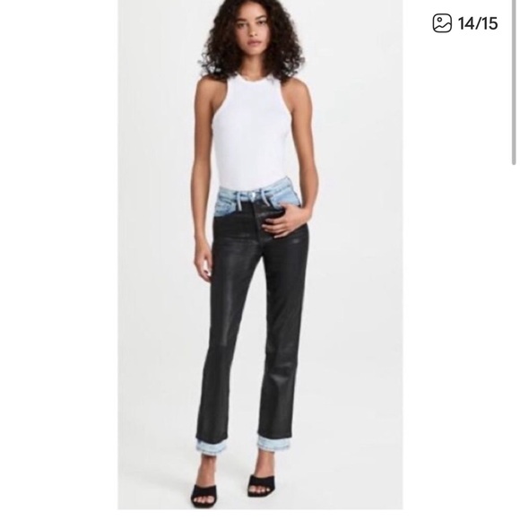 NWT Frame Le Sylvie High Rise Straight Fit Jeans Coated Ankle Black Ice Sz 24 - Picture 12 of 13